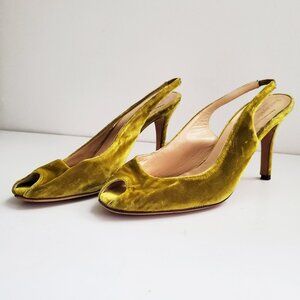Kate Spade Mustard Gold Velvet Slingback Peep toe Stiletto Size 8.5 Vintage